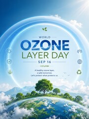 Fototapeta premium World ozone layer day poster illustration