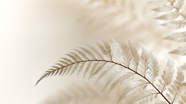 Aesthetic fern frond polypodiopsida plant leaf in soft beige tone color