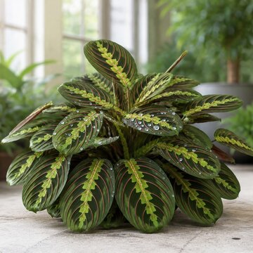 Lush Red Prayer Plant with Colorful Patterned Leaves and Vivid Red Veins
