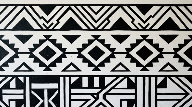 Modern Geometric Black and White Tile Wall Featuring Angular Shapes and Clean Borders