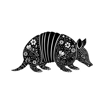 Armored armadillo floral pattern vector illustration, Armadillo floral pattern illustration