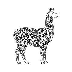 Floral pattern llama silhouette vector illustration, Llama floral pattern silhouette © MstHumaira