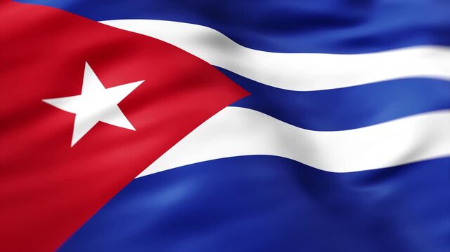 Realistic Cuba flag waving in the wind with detailed fabric folds and national symbol background
