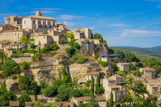 Hilltop village Gordes in the Vaucluse department in the Provence-Alpes-Cote d'Azur in France