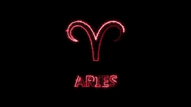Aries Zodiac Sign Neon Light Line Animation