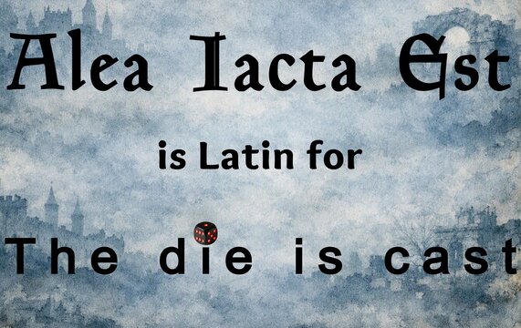 Latin Alea Iacta Est translated The die is cast education illustration infographic