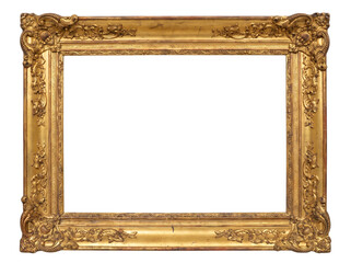 Naklejka premium Rectangular heavy baroque gold picture frame on a transparent background