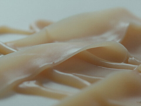 Macro close-up of a wet kombucha SCOBY pellicle culture showing translucent organic layers and textures