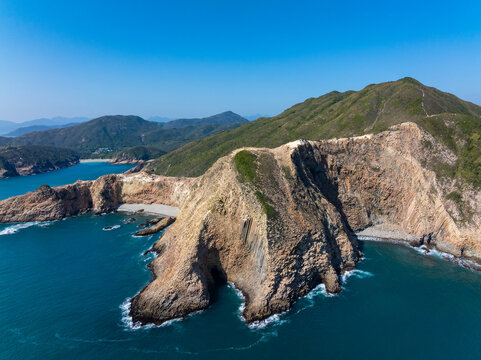 Panoramic landscape of rugged Sai Kung east dam coastline