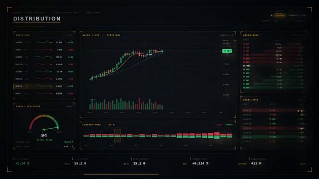 Trading terminal cycles from bull run to distribution market crash and capitulation phases