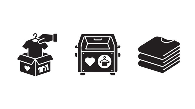 Clothing donation and charity vector icons set on white background