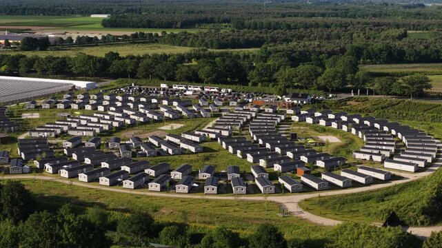 Holiday park with mobile homes in circular arrangement