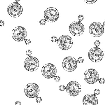 seamless pattern direction compass hand drawn. magnetic north, south east, bearings azimuth direction compass black sketch illustration