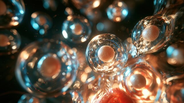 Microscopic view of human tissue cells regenerating with healthy multiplying cells healing a wound in glowing cyan and gold accents.