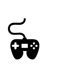 Black silhouette icon of a video game controller with a wired connection on white background © Hasan