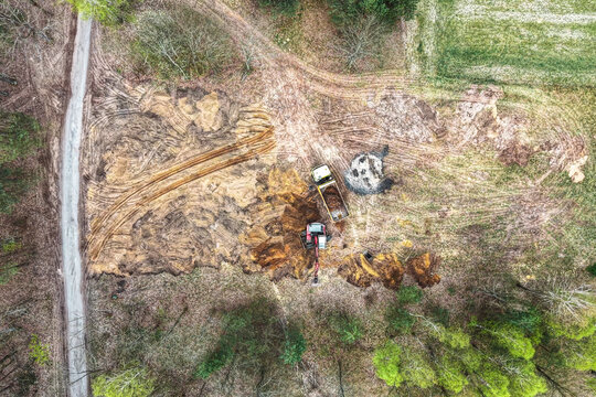 Overhead shot of earthworks and land transformation site