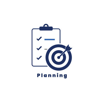 Business Planning and Strategy Vector Icon, Clipboard Checklist with Target and Arrow Symbol Isolated on White Background