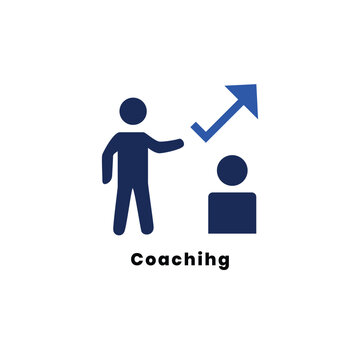 Business coaching and mentorship flat icon vector illustration isolated on white background, symbol of personal development, leadership training and career growth