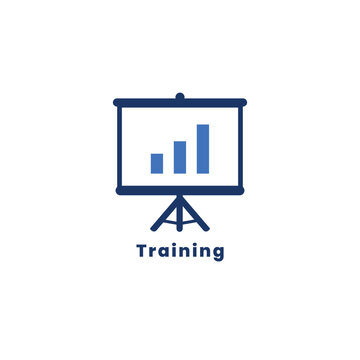 Business training icon with presentation screen and growth chart on tripod isolated on white background