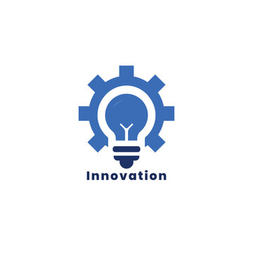Innovation Logo Icon Design with Lightbulb and Gear Cog Symbol, Creative Technology and Engineering Concept Isolated on White Background
