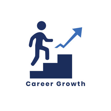Career Growth Icon, Businessman Climbing Stairs with Upward Arrow Logo, Professional Development Vector Illustration Isolated on White Background