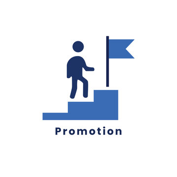 Career Promotion Icon with Person Climbing Stairs to Flag, Business Growth and Success Concept Vector Illustration Isolated on White Background
