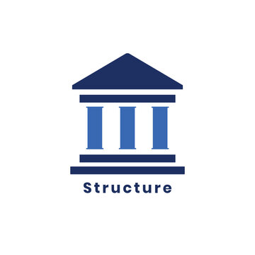 Structure Logo Template with Classical Pillars and Building, Vector Architectural Bank and Law Firm Icon Isolated on White Background