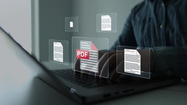PDF document icon representing file sharing, cloud storage, digital workflow, business reporting, secure access, electronic paperwork, data organization and modern technology use.	
