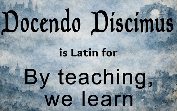Latin Docendo Discimus translated By teaching, we learn language education illustration infographic