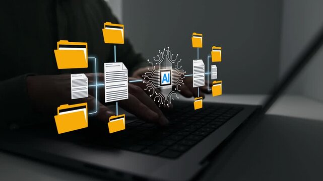 AI document and digital folder concept representing artificial intelligence, data storage, document management, automation, technology and information organization.