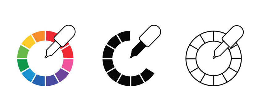 Color Picker Icons: Three distinct icons illustrating the concept of color selection. digital art, graphic design, color palette.
