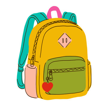 Hand drawn vector illustration of a yellow backpack isolated on white background.