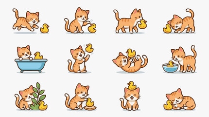 Obraz premium Corporate Collection of Whimsical Orange and White Kittens Playing with Yellow Ducklings in Various Adorable Scenarios
