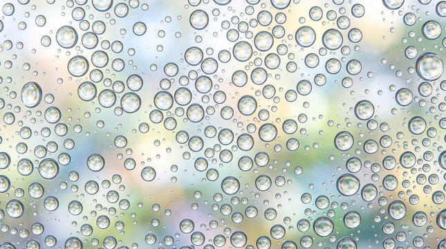 Water droplets on glass surface. Rain drops texture on a transparent window background.