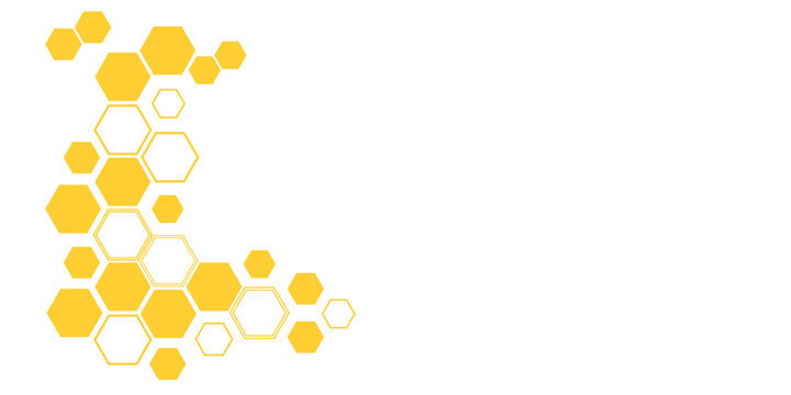 Honeycomb abstract yellow and orange hexagon pattern vector artwork. Yellow honeycomb border background. Abstract background with honeycomb shapes.
