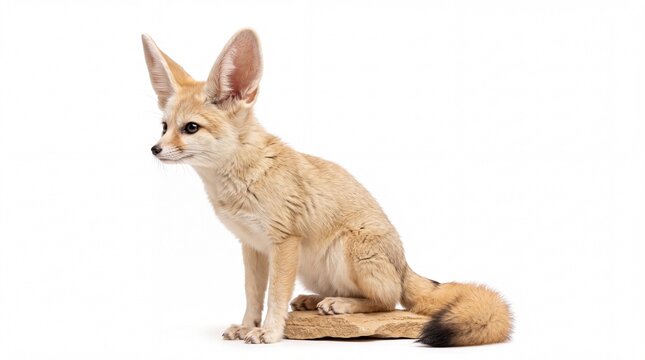 Cute fennec fox sitting on a rock