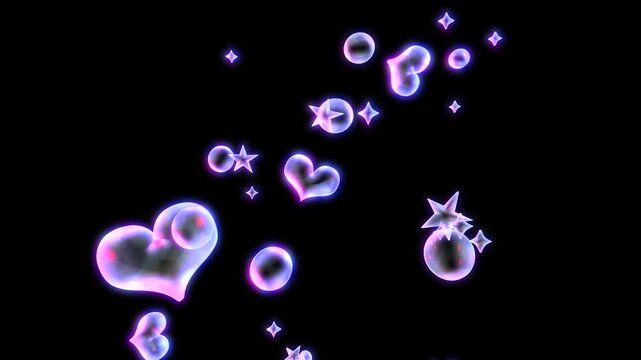 Glowing love bubbles floating upward on a black background animation.