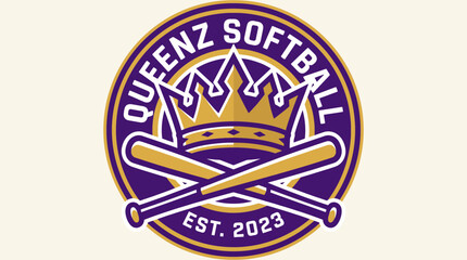 Fototapeta premium Girls Softball Team Logo With Crown And Bat