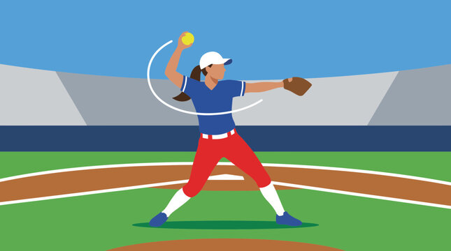 Female Softball Pitcher Winding Up For Underhand Throw