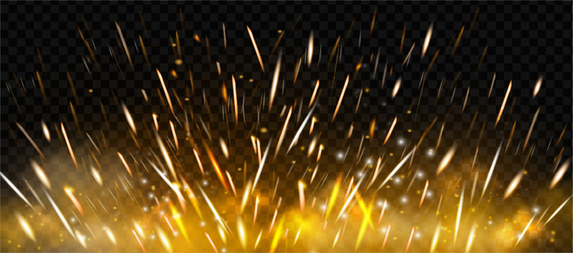 Fiery elements with bright cinders. Molten sparks and glowing particulate matter. Heat effects, luminous streaks and natural combustion in motion. Vector fire dynamics with realistic visual texture