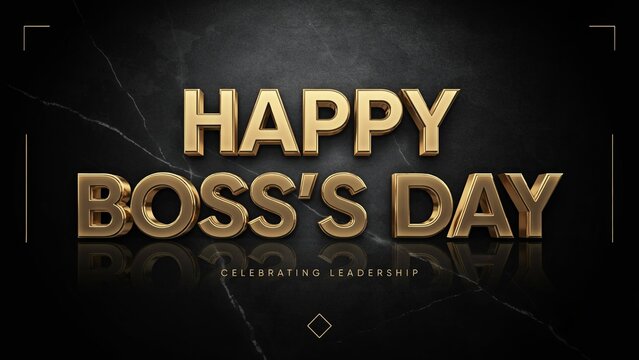 Happy Boss's Day greeting with gold 3D lettering. Elegant leadership celebration on black marble background. Professional corporate banner.