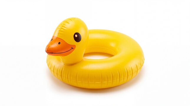 Yellow inflatable duck swim ring for summer pool fun