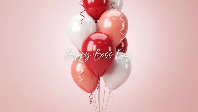 Happy Boss Day greeting with red and white balloons, festive office celebration background, professional corporate holiday card