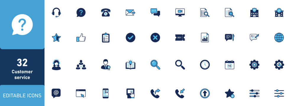 Comprehensive collection of thirty two professional vector business and communication web interface icon set for digital projects