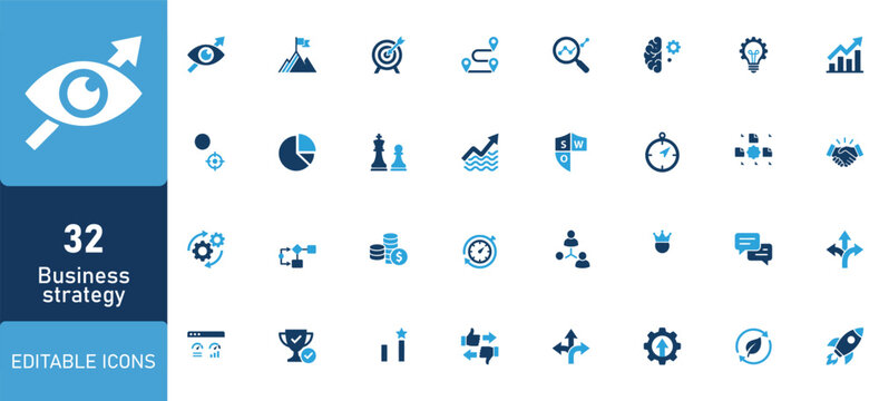 Comprehensive collection of modern business and technology web design elements featured in a professional vector icon set