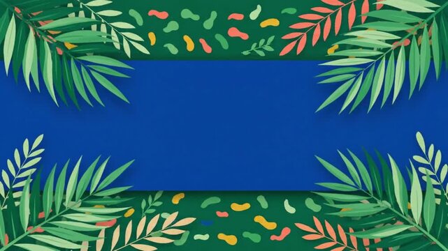 Tropical palm leaves frame vibrant abstract shapes in this beautiful motion graphic video clip featuring elegant colorful floral design elements