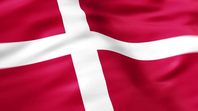 Realistic Denmark flag waving in the wind with detailed fabric folds and national background