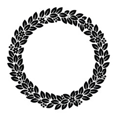Obraz premium Floral wreath composed of leaves and blossoms presents a black silhouette