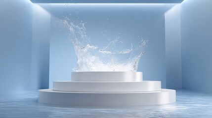 Fototapeta premium Podium with water splash, dynamic product reveal 