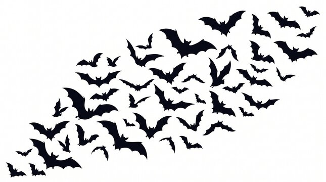 Black silhouettes of bats flying vector as a Halloween or spooky decoration
